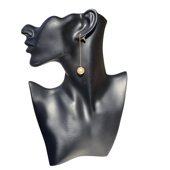 Robert Lee Morris RLM Gold Dangle Earrings With Chain & Faux Pearl Drop - Picture 2 of 3